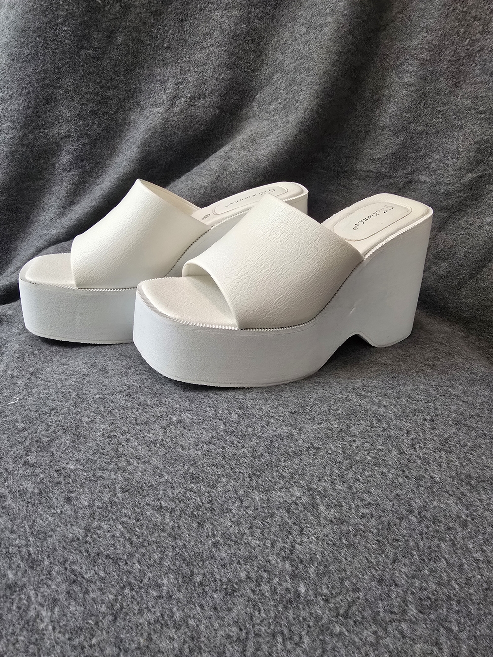 Chunky White Platform Slide Mules